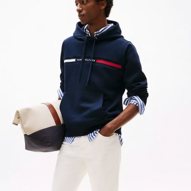 POLERA TOMMY HILFIGER HOMBRE FLAG STRIPE HOODIE AZUL CON CAPUCHA - 2
