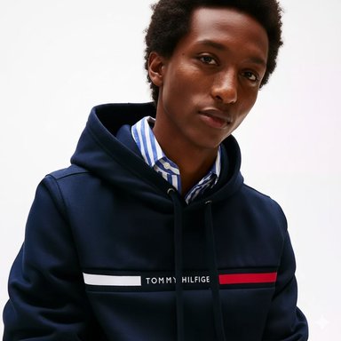 POLERA TOMMY HILFIGER HOMBRE FLAG STRIPE HOODIE AZUL CON CAPUCHA - 3