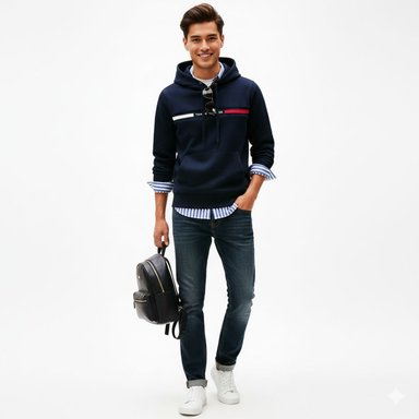 POLERA TOMMY HILFIGER HOMBRE FLAG STRIPE HOODIE AZUL CON CAPUCHA - 5