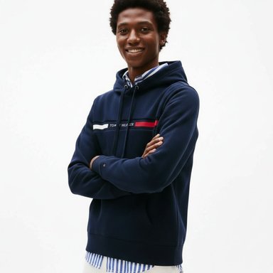 POLERA TOMMY HILFIGER HOMBRE FLAG STRIPE HOODIE AZUL CON CAPUCHA - 6