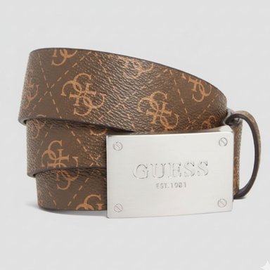 CORREA GUESS VEZZOLA HOMBRE QUATTRO G MARRÓN LOGO PLACA