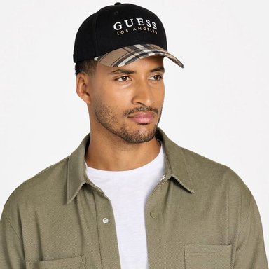 GORRA GUESS HOMBRE LOGO FRONTAL NEGRA CON VISERA A CUADROS AJUSTABLE - 4