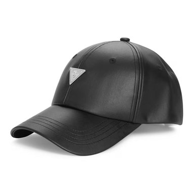 GORRA GUESS MUJER LOGO TRIANGULAR CUERO NEGRO