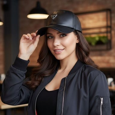 GORRA GUESS MUJER LOGO TRIANGULAR CUERO NEGRO ESTILO URBANO - 5