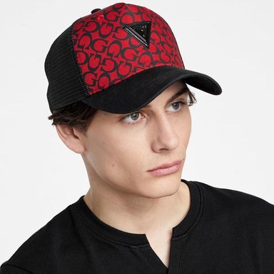 GORRA GUESS HOMBRE TRUCKER MONOGRAMA ROJO NEGRO LOGO TRIANGULAR AJUSTABLE - 2