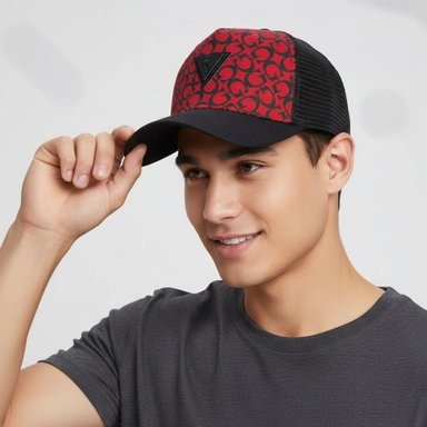 GORRA GUESS HOMBRE TRUCKER MONOGRAMA ROJO NEGRO LOGO TRIANGULAR AJUSTABLE - 5
