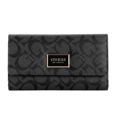 BILLETERA GUESS MUJER ABREE LOGO SAFFIANO NEGRO MONOGRAMA