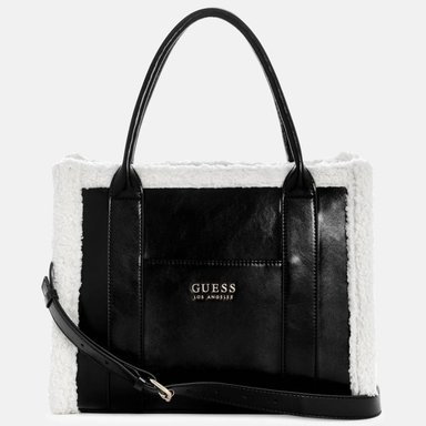 CARTERA GUESS MUJER BISCOE TOTE NEGRA CON PELUCHE