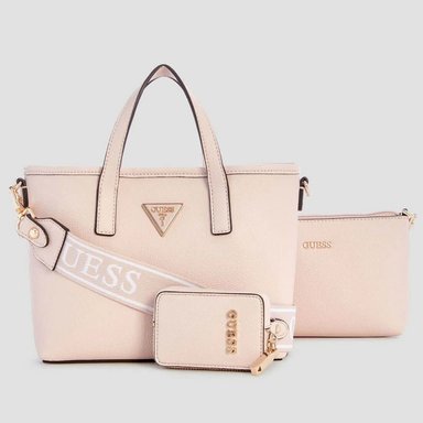 CARTERA GUESS MUJER LATONA MINI TOTE ROSADO NUDE LOGO TRIANGULAR
