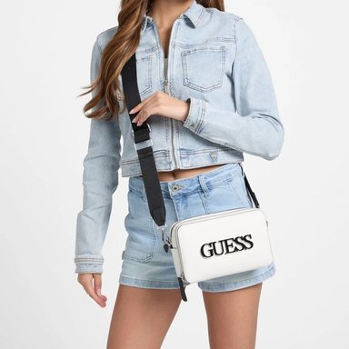 CARTERA GUESS MUJER SHAELA CROSSBODY BLANCA LOGO FRONTAL CORREA AJUSTABLE - 4