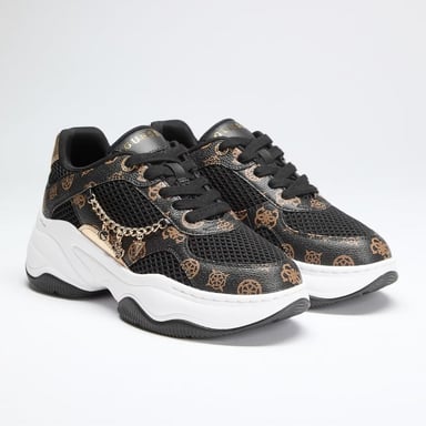 ZAPATILLAS GUESS MUJER HARPAA MARRÓN MONOGRAMA PLATAFORMA LOGO CADENA - 1