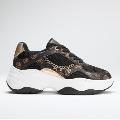ZAPATILLAS GUESS MUJER HARPAA MARRÓN MONOGRAMA PLATAFORMA LOGO CADENA - 2
