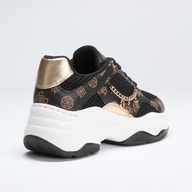 ZAPATILLAS GUESS MUJER HARPAA MARRÓN MONOGRAMA PLATAFORMA LOGO CADENA - 3