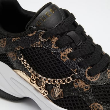 ZAPATILLAS GUESS MUJER HARPAA MARRÓN MONOGRAMA PLATAFORMA LOGO CADENA - 4