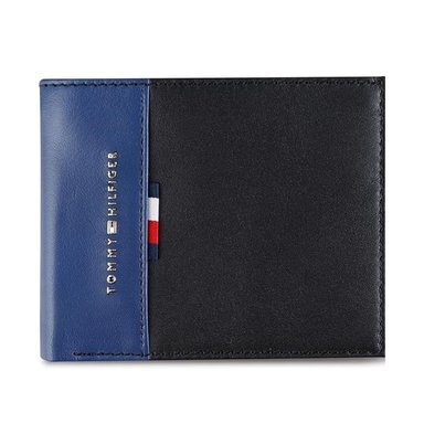 BILLETERA TOMMY HILFIGER HOMBRE BIFOLD NEGRA AZUL LOGO COMPACTA - 1