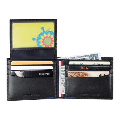 BILLETERA TOMMY HILFIGER HOMBRE BIFOLD NEGRA AZUL LOGO COMPACTA - 6