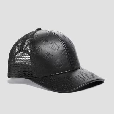 GORRA GUESS UNISEX FAUX LEATHER NEGRO MONOGRAMA AJUSTABLE ESTILO URBANO - 1