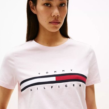 POLO TOMMY HILFIGER MUJER LOGO FLAG STRIPE BORDADO ROSADO MANGA CORTA - 2
