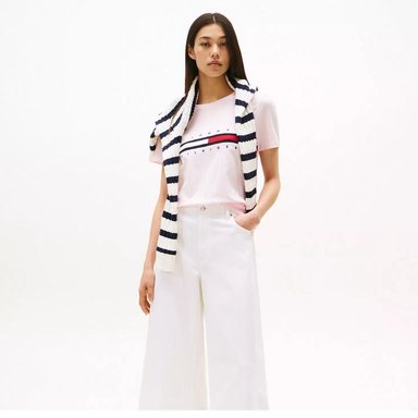 POLO TOMMY HILFIGER MUJER LOGO FLAG STRIPE BORDADO ROSADO MANGA CORTA - 3