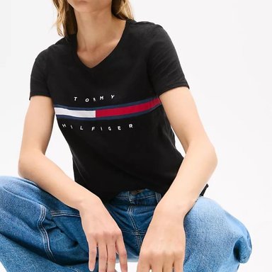 POLO TOMMY HILFIGER MUJER LOGO FLAG STRIPE BORDADO NEGRO REGULAR FIT - 2