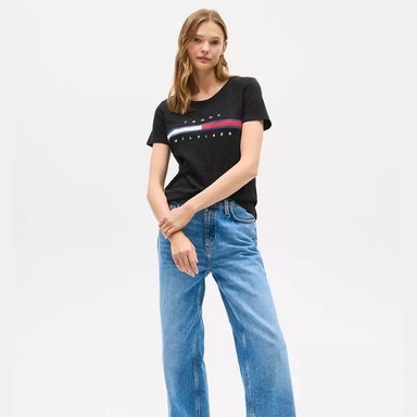 POLO TOMMY HILFIGER MUJER LOGO FLAG STRIPE BORDADO NEGRO REGULAR FIT - 3