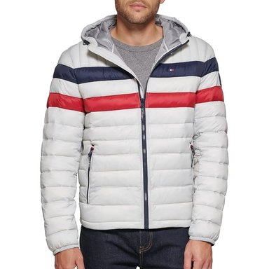 CASACA TOMMY HILFIGER HOMBRE ULTRA LOFT ACOLCHADA RESISTENTE AL AGUA CON CAPUCHA GRIS - 1