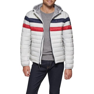 CASACA TOMMY HILFIGER HOMBRE ULTRA LOFT ACOLCHADA RESISTENTE AL AGUA CON CAPUCHA GRIS - 3