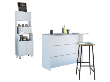 MUEBLE MICROONDAS TUHOME KITCHEN + BARRA DE COCINA BLANCO
