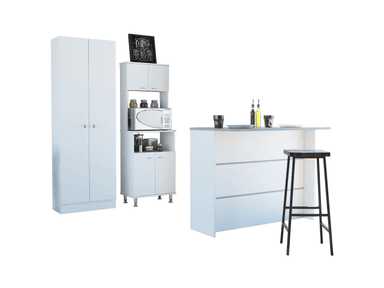 MUEBLE COCINA TUHOME KITCHEN 54 + BARRA DE COCINA + OPTIMIZADOR BLANCO