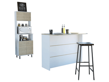MUEBLE MICROONDAS TUHOME KITCHEN + BARRA DE COCINA BLANCO - 1