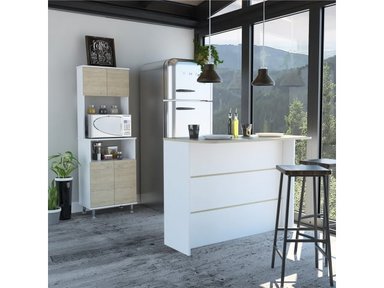 MUEBLE MICROONDAS TUHOME KITCHEN + BARRA DE COCINA BLANCO - 2