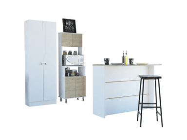 MUEBLE COCINA TUHOME KITCHEN 54 + BARRA DE COCINA + OPTIMIZADOR ROVERE / BLANCO - 1