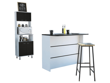 MUEBLE MICROONDAS TUHOME KITCHEN + BARRA DE COCINA BLANCO