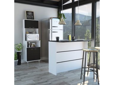 MUEBLE MICROONDAS TUHOME KITCHEN + BARRA DE COCINA BLANCO - 2