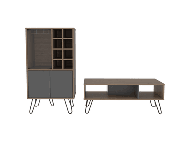 SET MUEBLE BAR TUHOME VASSEL + MESA CENTRO MIEL PLOMO