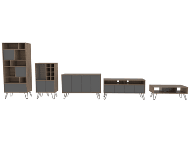 SET TUHOME VASSEL RACK TV55 + BIBLIOTECA + BAR + BIFE + MESA CENTRO