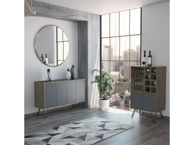 SET MUEBLE BAR TUHOME VASSEL BAJO + BIFE MIEL PLOMO - 2