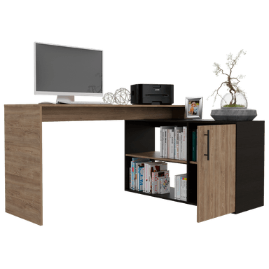 ESCRITORIO EN FORMA DE L BILBAO 1 PUERTA - MIEL / WENGUE