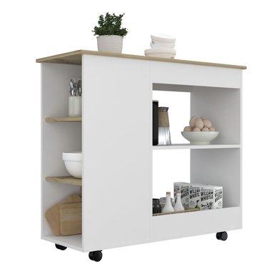 MESA DE COCINA TUHOME BICOLOR MESON DE COCINA BI-COLOR CON RUEDAS BLANCO / DUNA