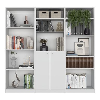 COMBO ESTANTE 3 REPISAS + ESTANTE 2 PUERTAS + ESTANTE 4 REPISAS BLANCO