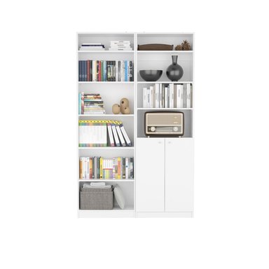 COMBO ESTANTE 2 PUERTAS + ESTANTE 4 REPISAS + 2 COMPLEMENTOS BLANCO