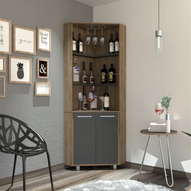 BAR ALTO ESQUINERO CARMENERE 2 PUERTAS MIEL Y PLOMO - 5