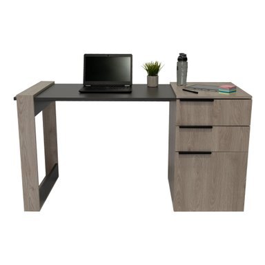 ESCRITORIO RECTO 2 CAJONES 1 PUERTA OFFICE CENIZA Y PLOMO - 4