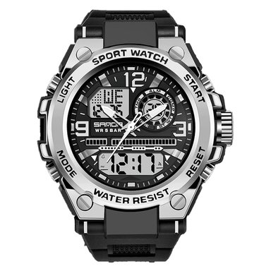 RELOJ SANDA HOMBRE DEPORTIVO MILITAR NEGRO SILVER SAN-15