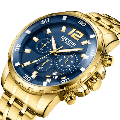 RELOJ MEGIR HOMBRE ANÁLOGO UNICO ELEGANTE DORADO MEG-13