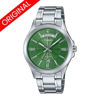 RELOJES CASIO ORIGINAL MTP-1381D PLATEADO CON VERDE
 | CAS-75 - 1