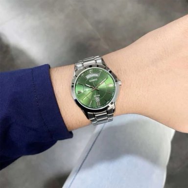 RELOJES CASIO ORIGINAL MTP-1381D PLATEADO CON VERDE
 | CAS-75 - 2