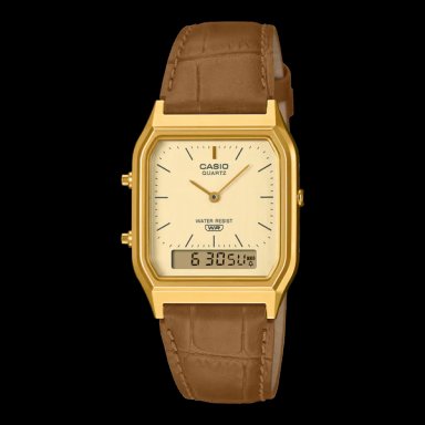 AQ-230 | RELOJ CASIO PARA HOMBRE DE CUERO DORADO | CAS-112