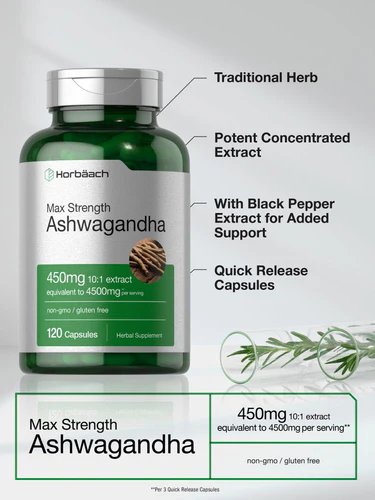 ASHWAGANDHA HORBAACH 4500 MG 120 CAPSULAS GINSENG INMUNIDAD - 3