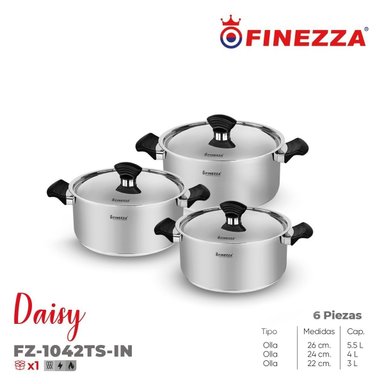 SET DE OLLAS DE ACERO INOXIDABLE FZ-1042TS-IN FINEZZA 6 PZAS